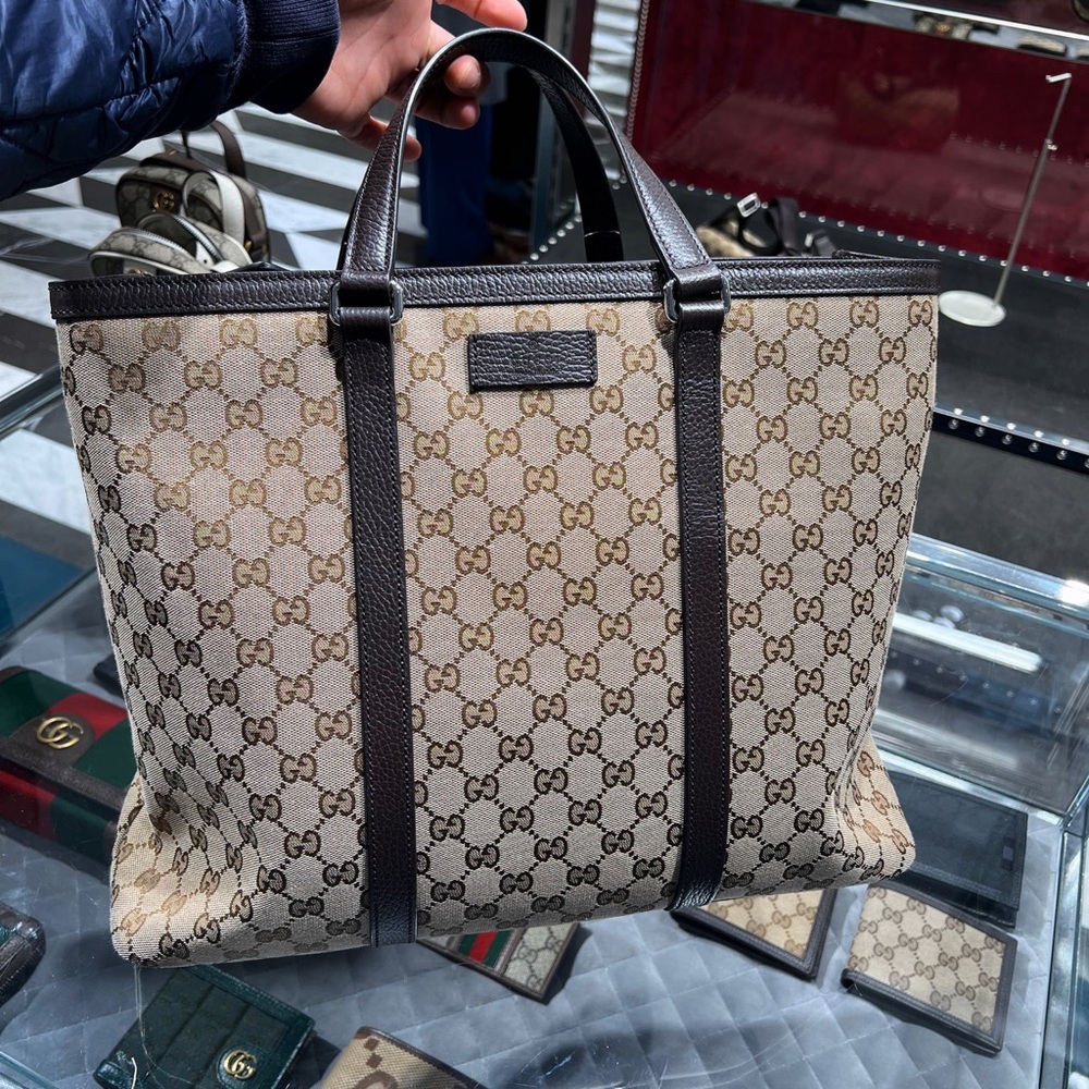 Gucci Tan and Brown Monogram Tote Bag